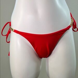 Fashion Nova Red Ximena Triangle Chain Bikini Bottom only SMALL